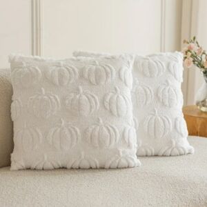 Soft Throw Pillow Covers White Tone on Tone Raised Pumpkin 18x18 Fall Autumn 🍁